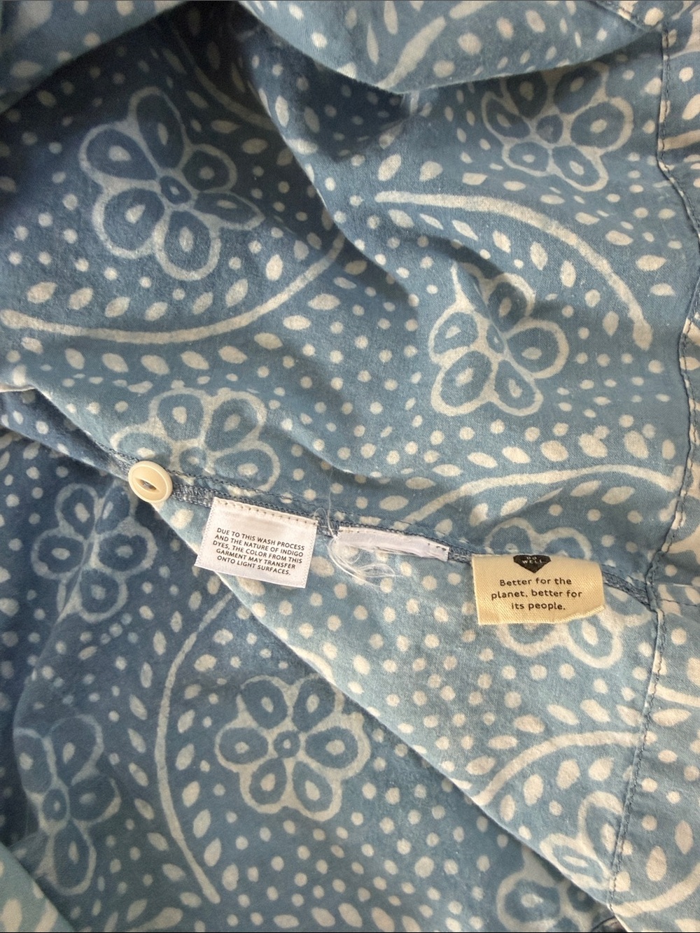 MADEWELL Sz L Bubble-Sleeve Button-Front Mini Dress in Indigo Paisley - Picture 9 of 10